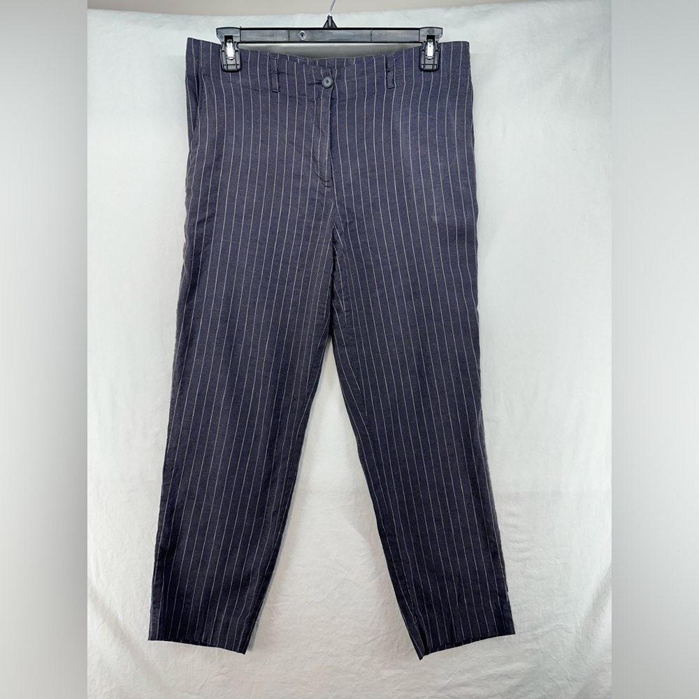 Lilith Linen Blend Pants Charcoal Gray White Pin Striped‎ Women Size Small